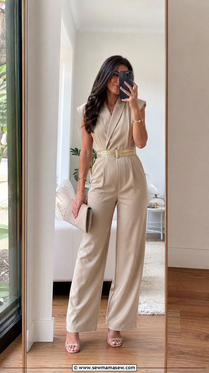 Neutral Jumpsuit With Statement Belt - 35 classy graduation outfit ideas