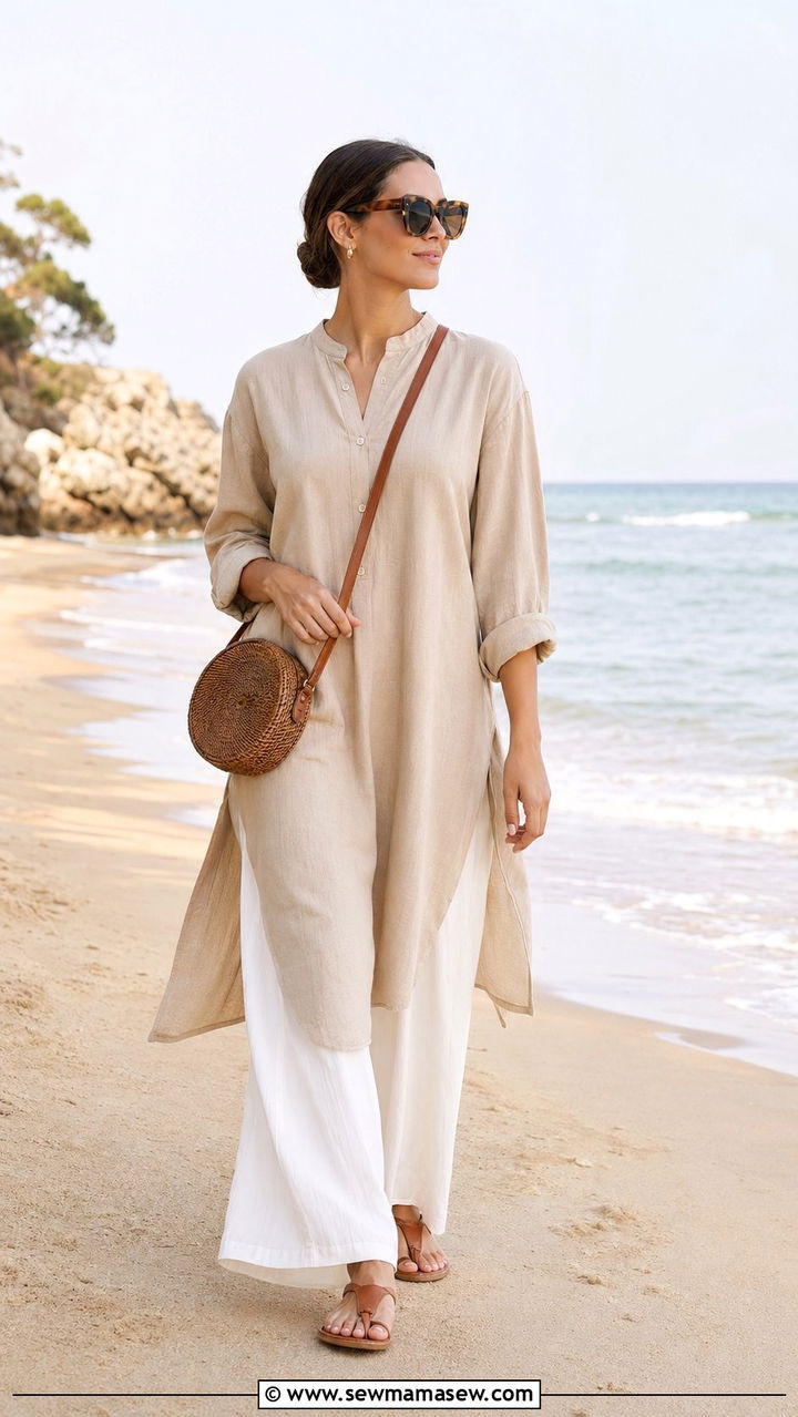 Neutral Tunic and Palazzo Trousers - 35 modest classy outfits