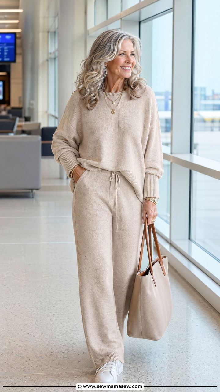 Neutral Two Piece Travel Set Outfit - 35 Summer outfits for women over 60
