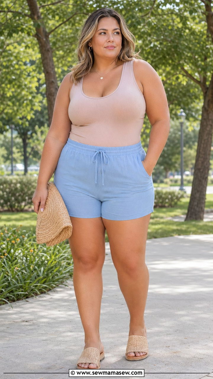 Nude Tank Top Blue Shorts Plus Size - 35 Plus size outfit ideas size 22 summer