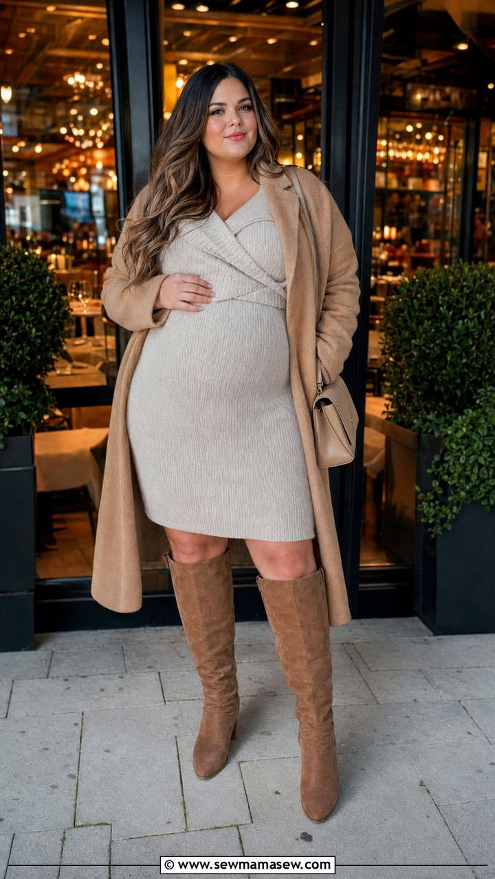 Nursing Sweater Dress With Knee High Boots - 35 Postpartum outfit ideas plus size