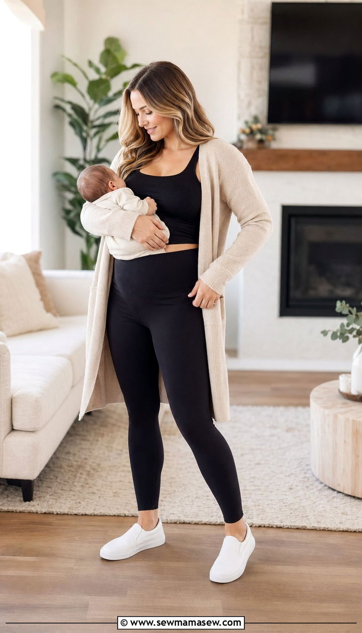 Nursing tank and high waisted leggings outfit - 35 Outfit ideas for new moms