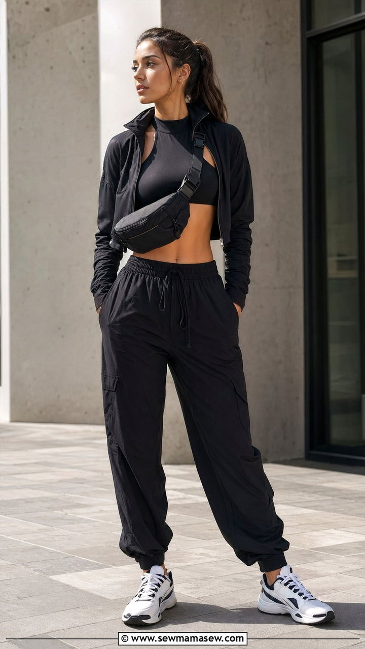 Nylon Balloon Pants With Sporty Zip Up Jacket - 30 balloon pants outfits