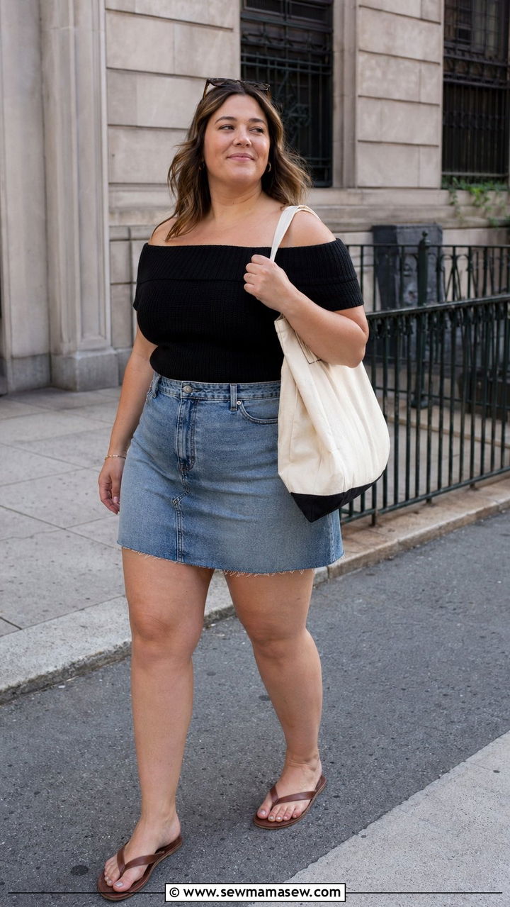 Off Shoulder Black Top Denim Skirt Plus Size - 35 Plus size outfit ideas size 22 summer