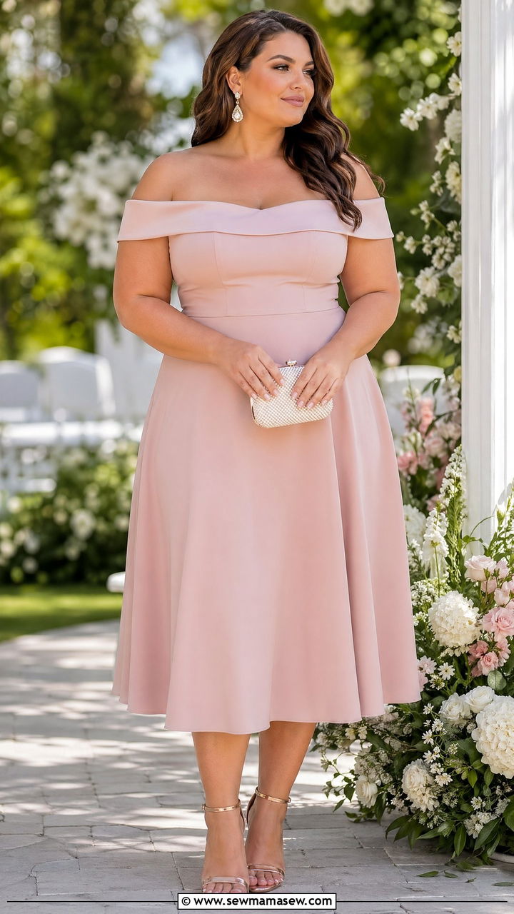 Off Shoulder Dress for Wedding - 35 Wedding guest outfits plus size