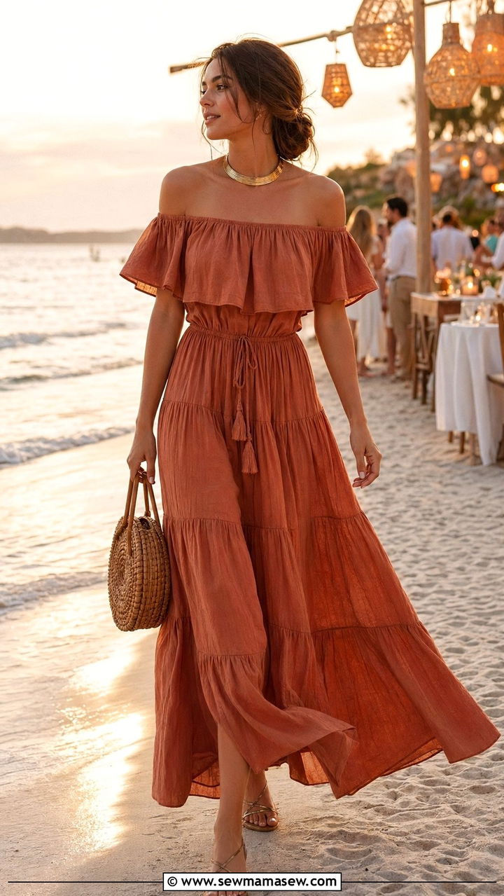 Off Shoulder Maxi Dress Beach Party - 30 Beach party outfit ideas