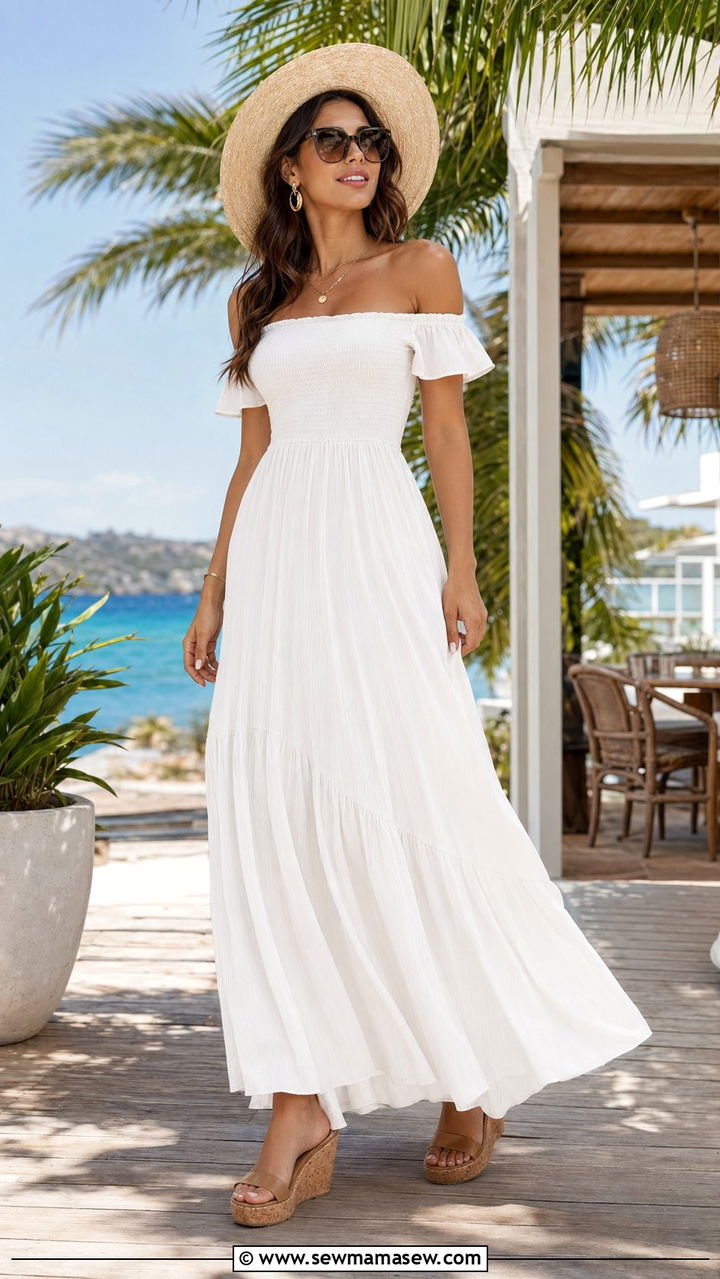 Off Shoulder Maxi Dress With Wedges - 30 Best dresses for tall women