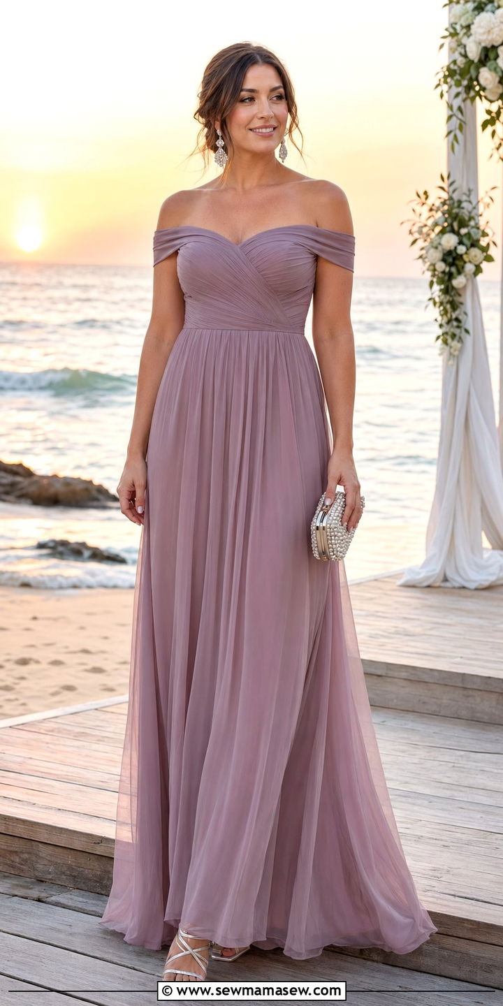 Off Shoulder Maxi Dress with Clutch for Rectangle Body - 30 wedding guest outfits for rectangle body shape