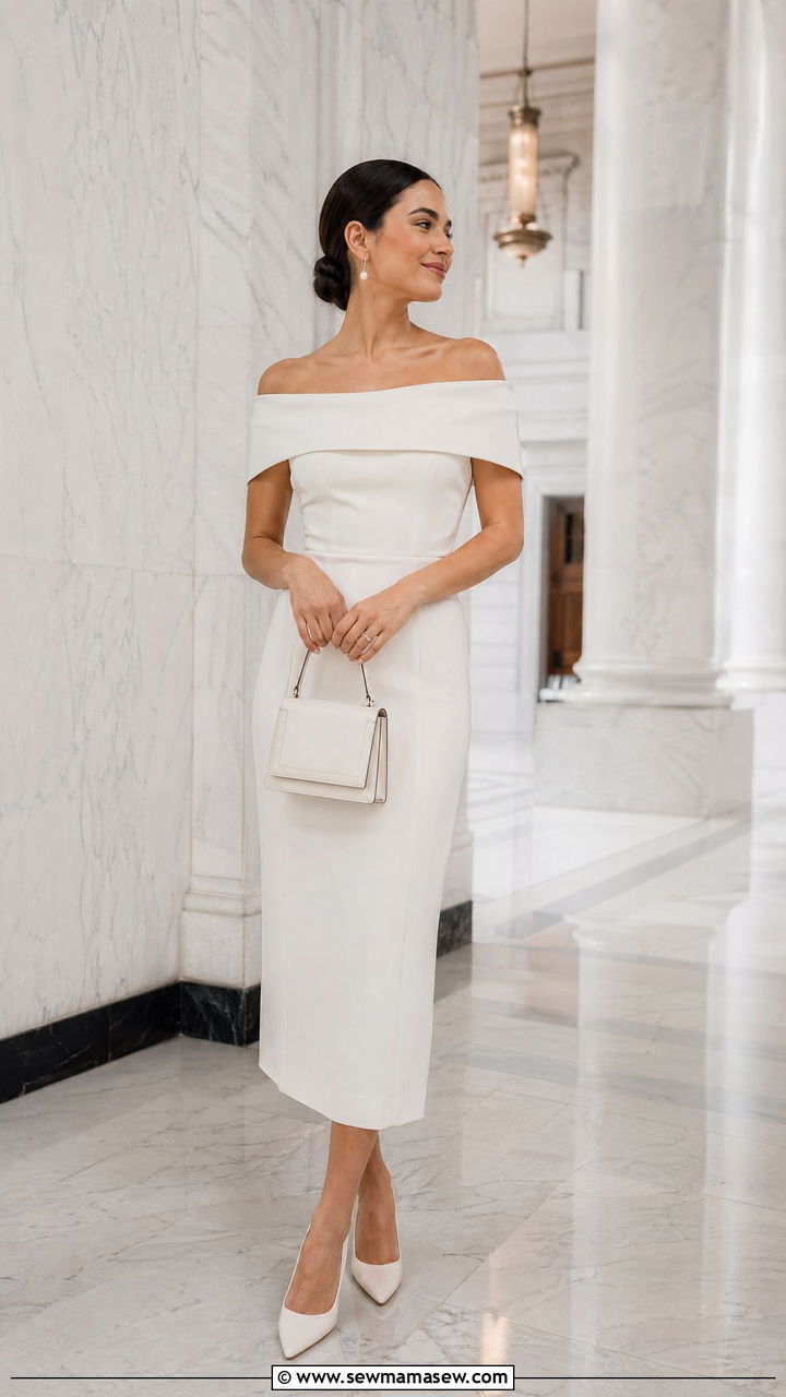 Off Shoulder Sheath Dress Courthouse Wedding - 35 Courthouse wedding outfits