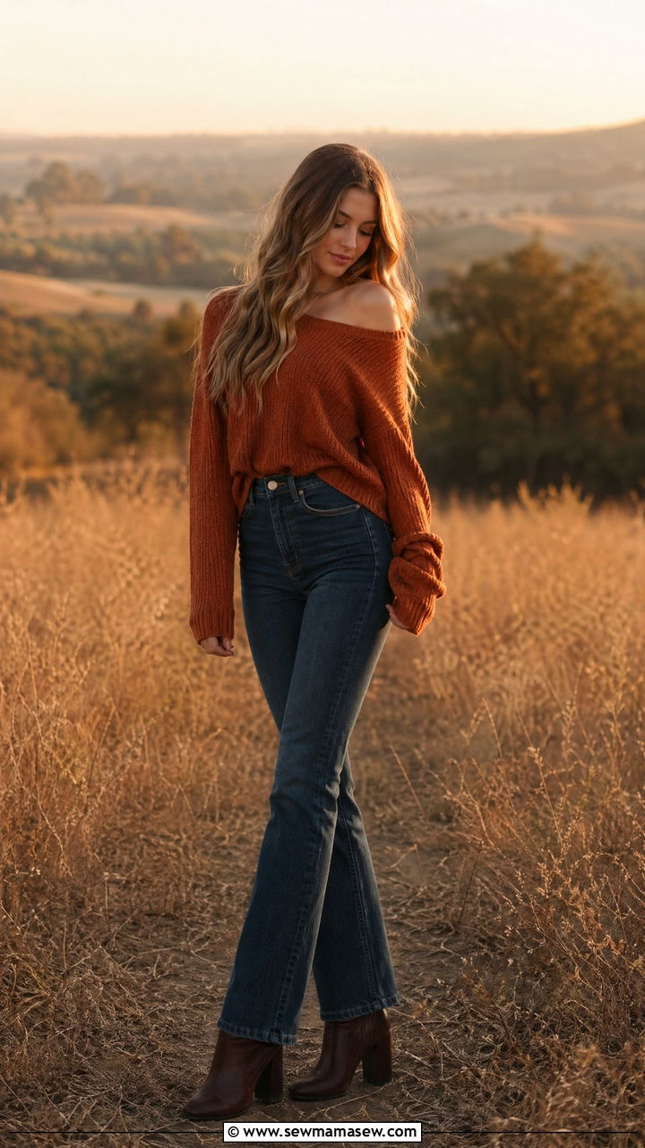Off Shoulder Sweater With High Waist Jeans - 35 Trendy outfits for teens