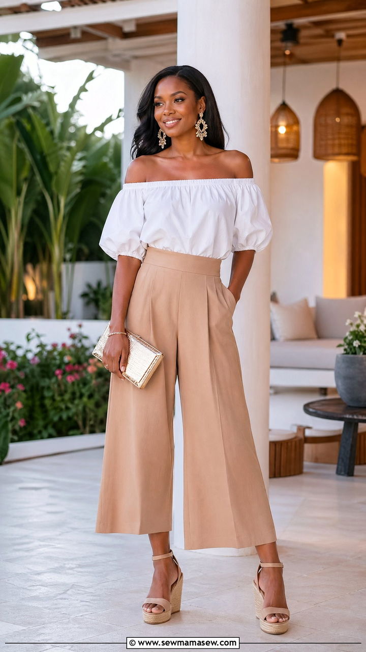 Off Shoulder Top and Culottes - 35 Summer family reunion outfits