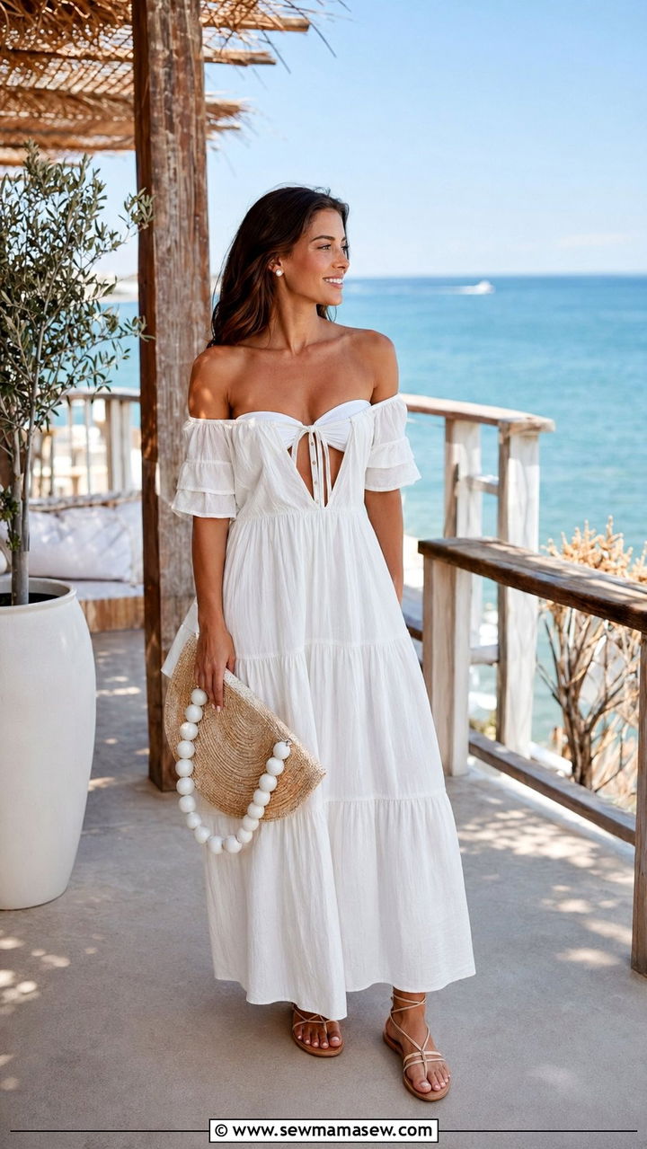Off shoulder maxi dress beach club outfit - 30 Beach club outfit ideas