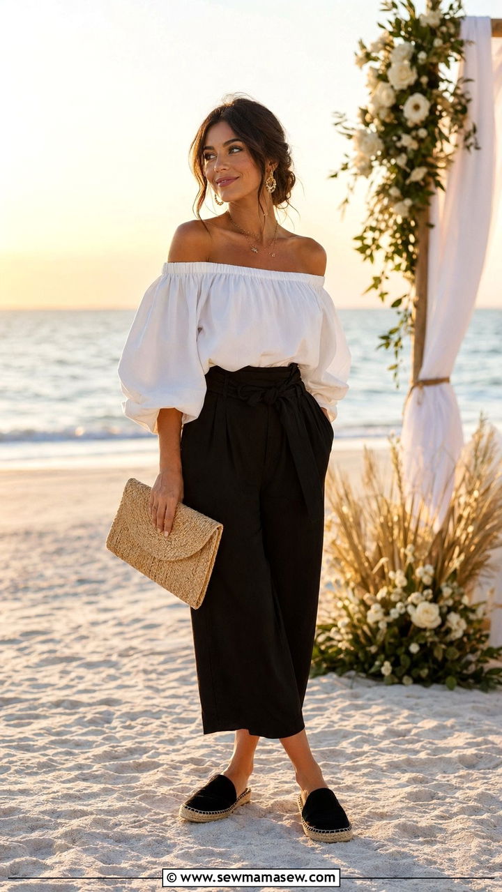 Off the Shoulder Top with Cropped Wide Leg Pants for Petite Women - 30 Best pants for petite women