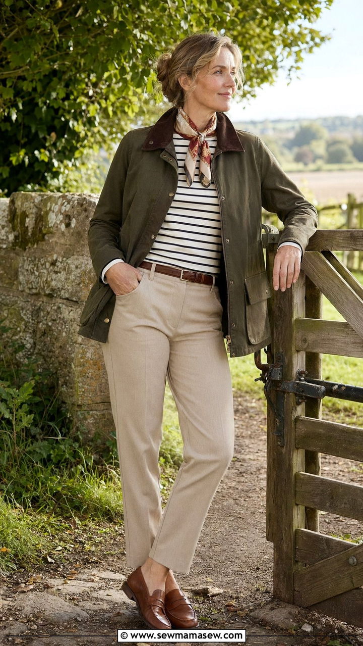 Olive Barn Jacket with Chinos and Loafers - 35 Old money outfit ideas for women over 40