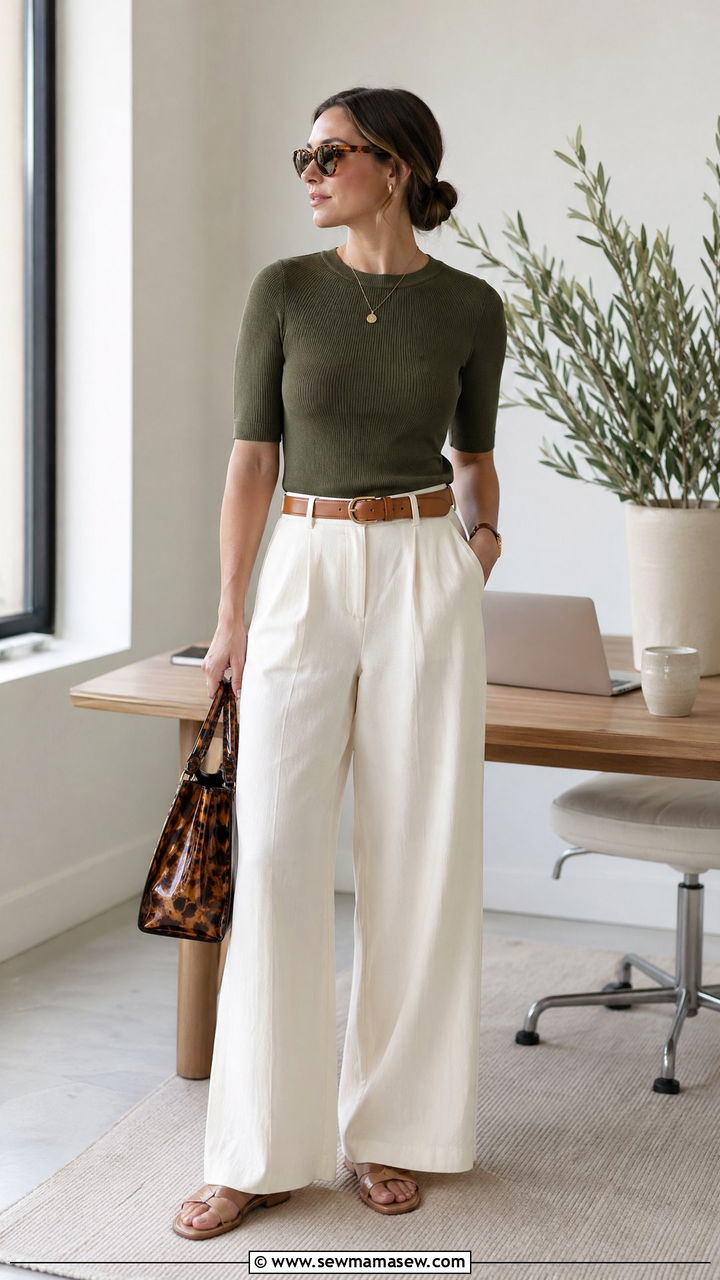 Olive Green And Cream Color Block Outfit - 35 Spring outfits in olive green