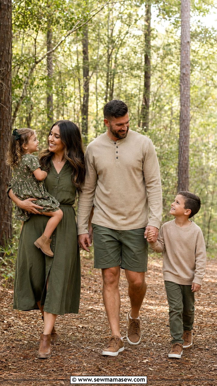 Olive Green And Tan Earthy Family Outfits - 30 What to wear for summer family photos