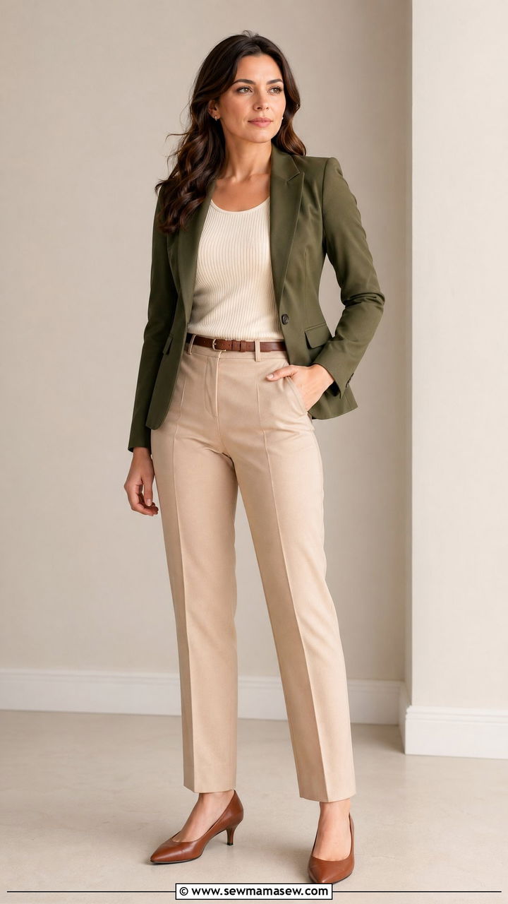 Olive Green Blazer With Beige Trousers - 35 Court reporter outfit ideas