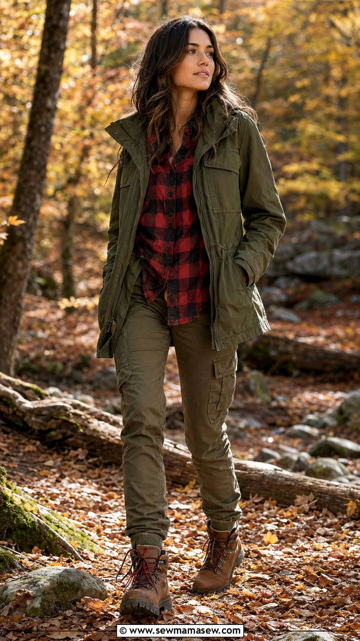 Olive Green Field Jacket With Flannel Shirt And Cargo Pants - 35 Olive green outfit ideas