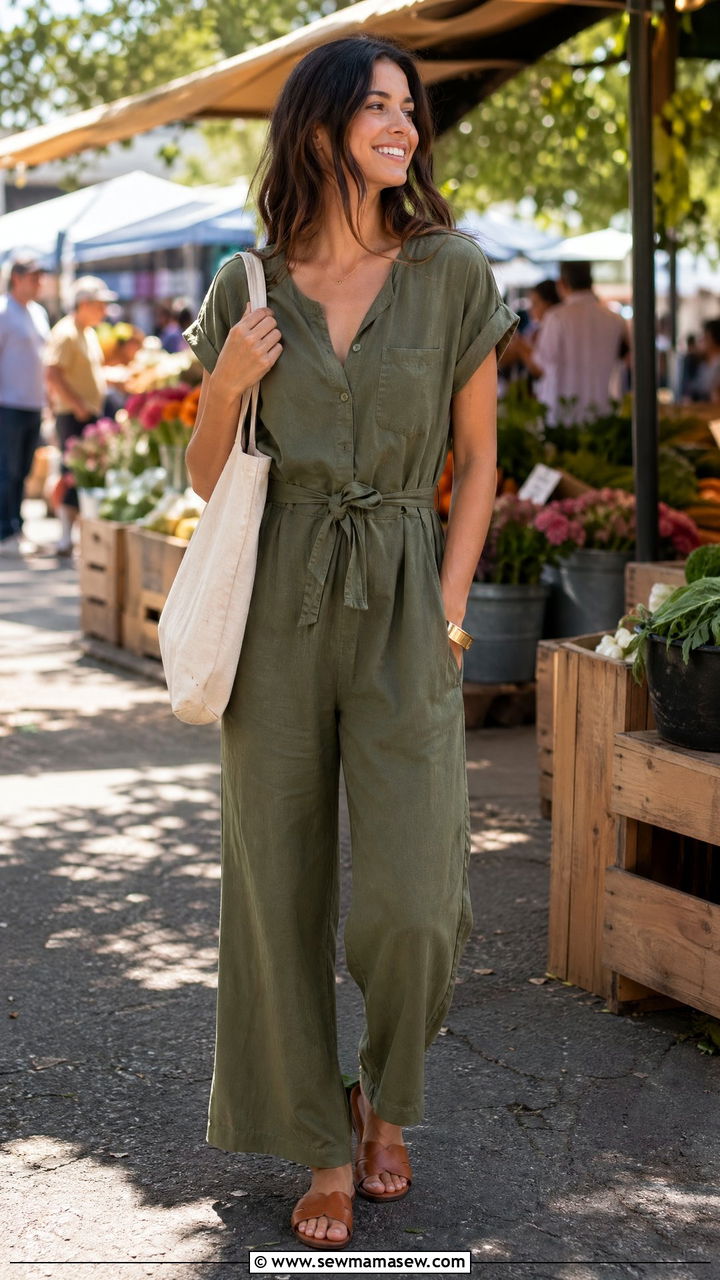 Olive Green Jumpsuit With Sandals - 35 Spring outfits in olive green
