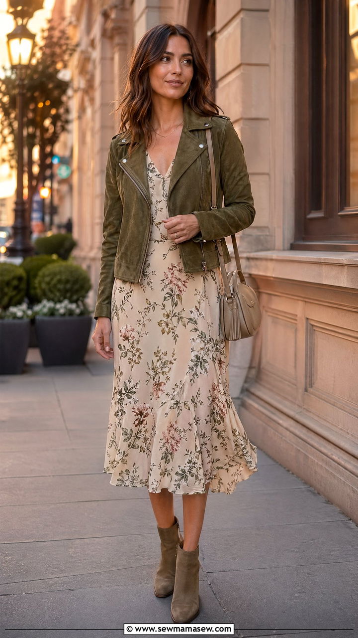 Olive Green Leather Jacket With Dress - 35 Spring outfits in olive green