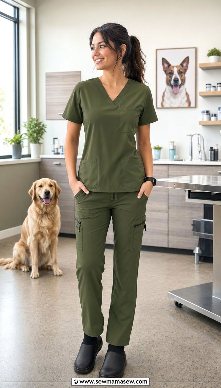 Olive Green Scrubs with Black Clogs - 35 Scrubs outfit ideas