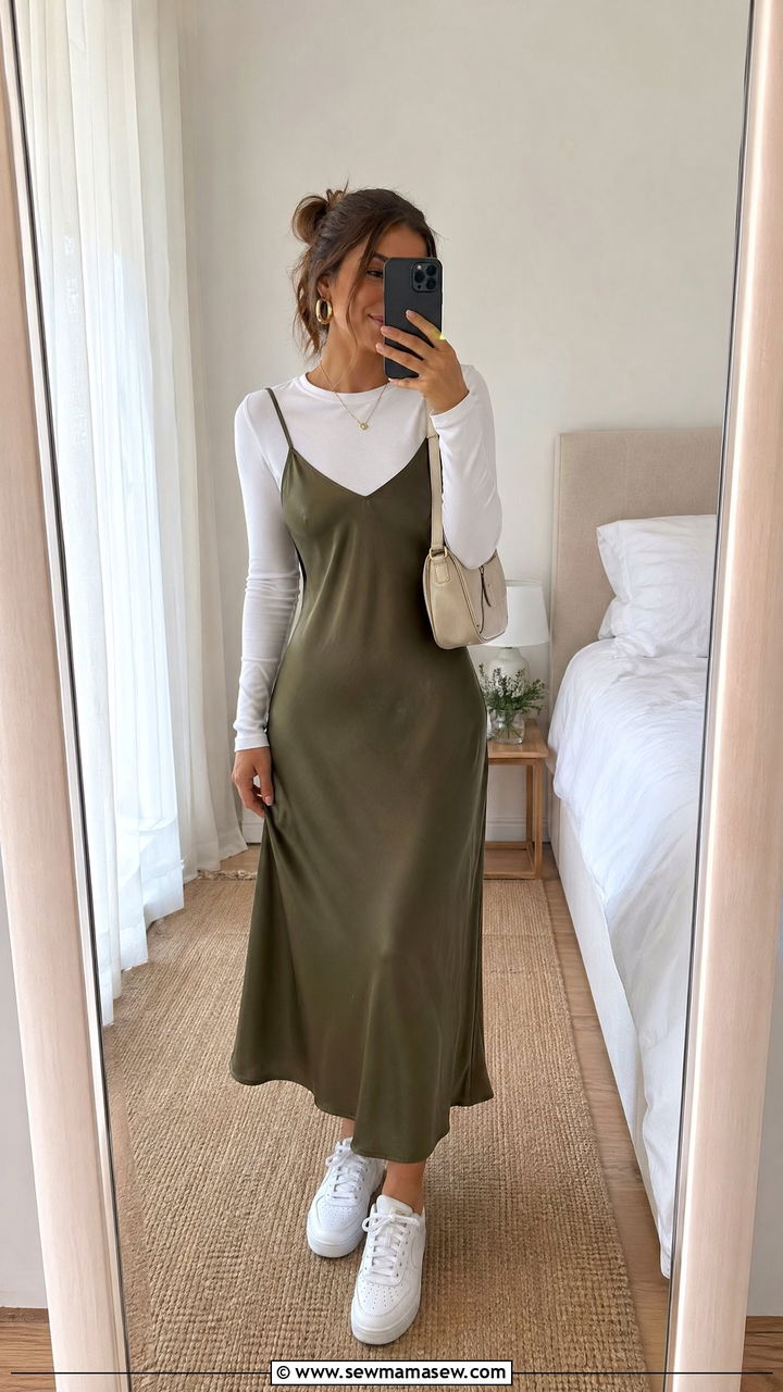 Olive Green Slip Dress Spring Outfit - 35 Spring outfits in olive green