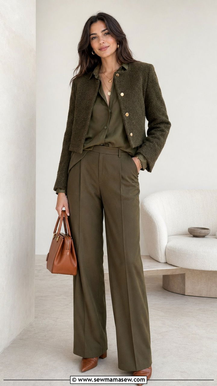 Olive Green Tonal Monochrome Look With Mixed Textures - 35 Olive green outfit ideas