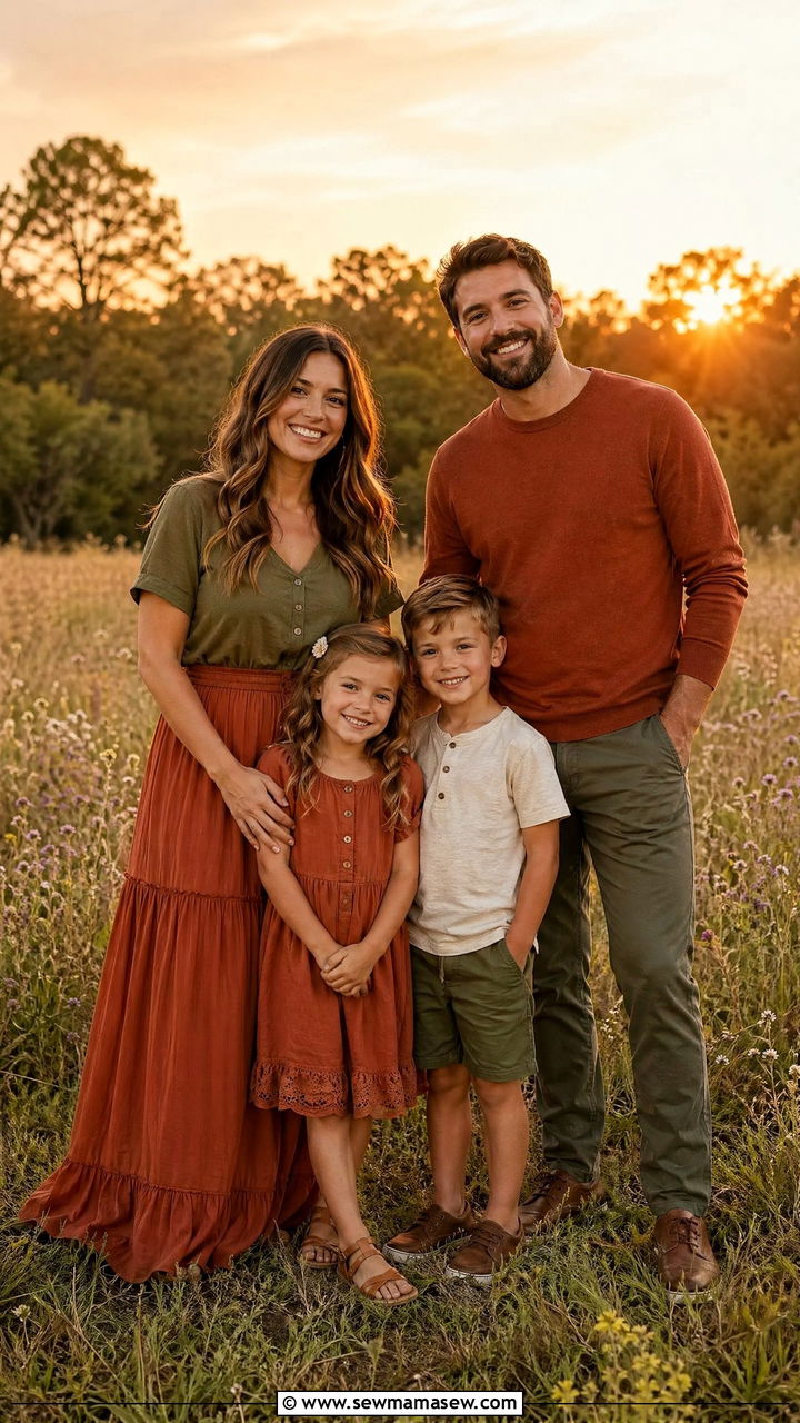 Olive Green and Rust Spring Family Look - 35 spring family photoshoot outfit ideas