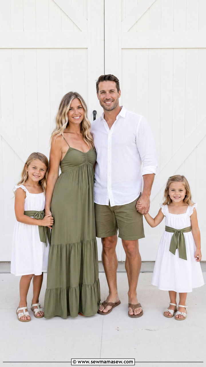 Olive Green and White Summer Family Photo Outfits - 35 Summer family photo outfits