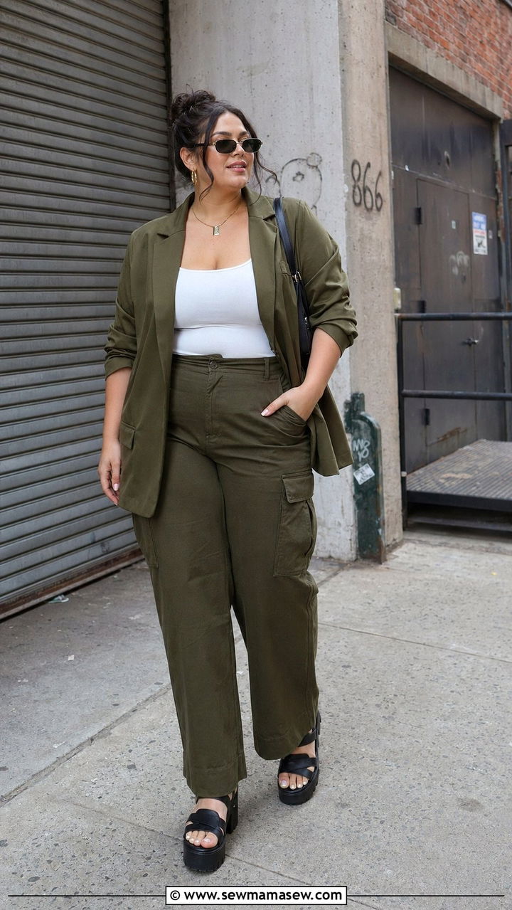 Olive Oversized Blazer With Cargo Pants - 30 Best blazers for plus size