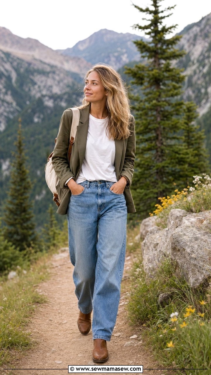 Olive green blazer with baggy jeans - 30 Baggy jeans outfit ideas with a blazer