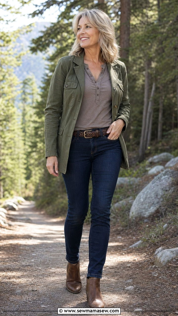 Olive green blazer with fitted jeans and ankle boots - 30 Best blazers for women over 50
