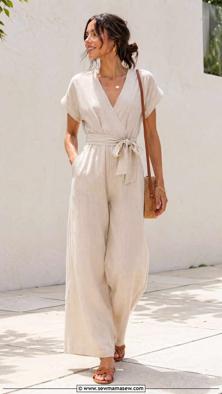 One Piece Jumpsuit With Slide Sandals Summer Mom Outfit - 35 Summer mom outfit ideas