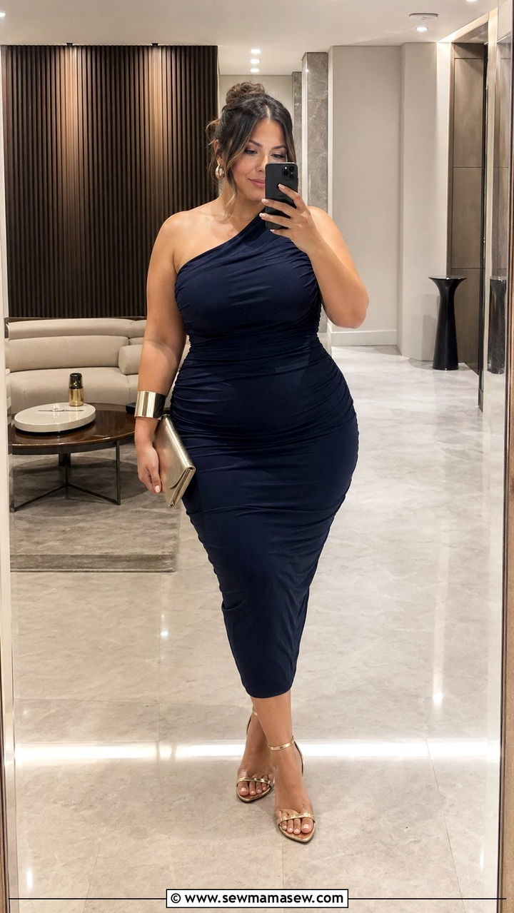 One Shoulder Bodycon Dress With Heeled Sandals - 30 Best dresses for curvy women