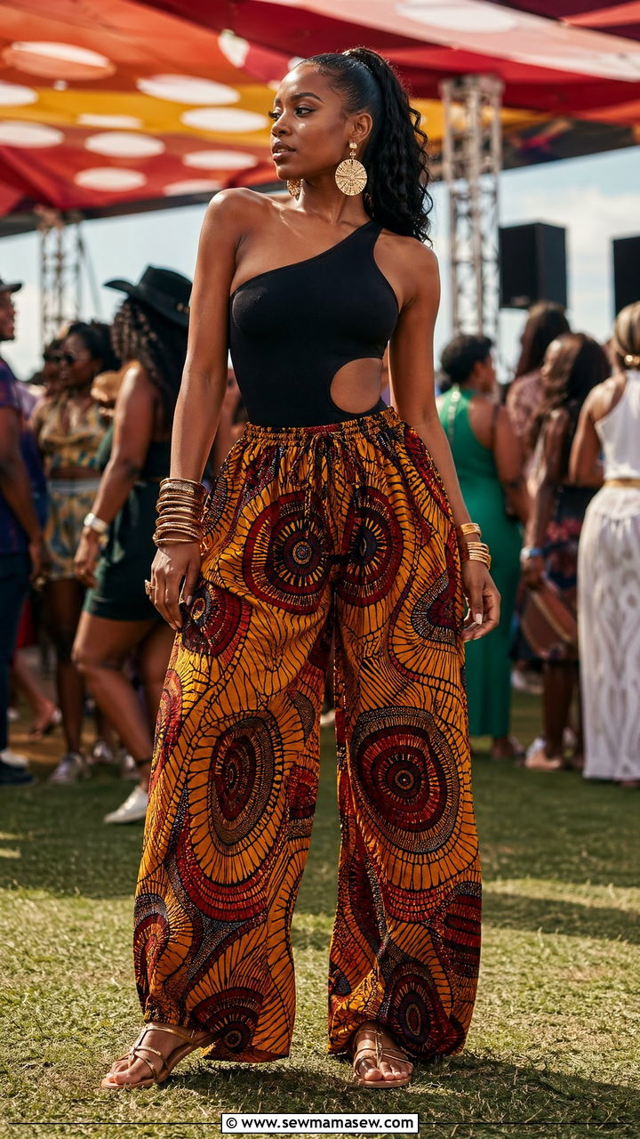 One Shoulder Bodysuit With High Waisted Palazzo Pants - 35 what to wear to a concert