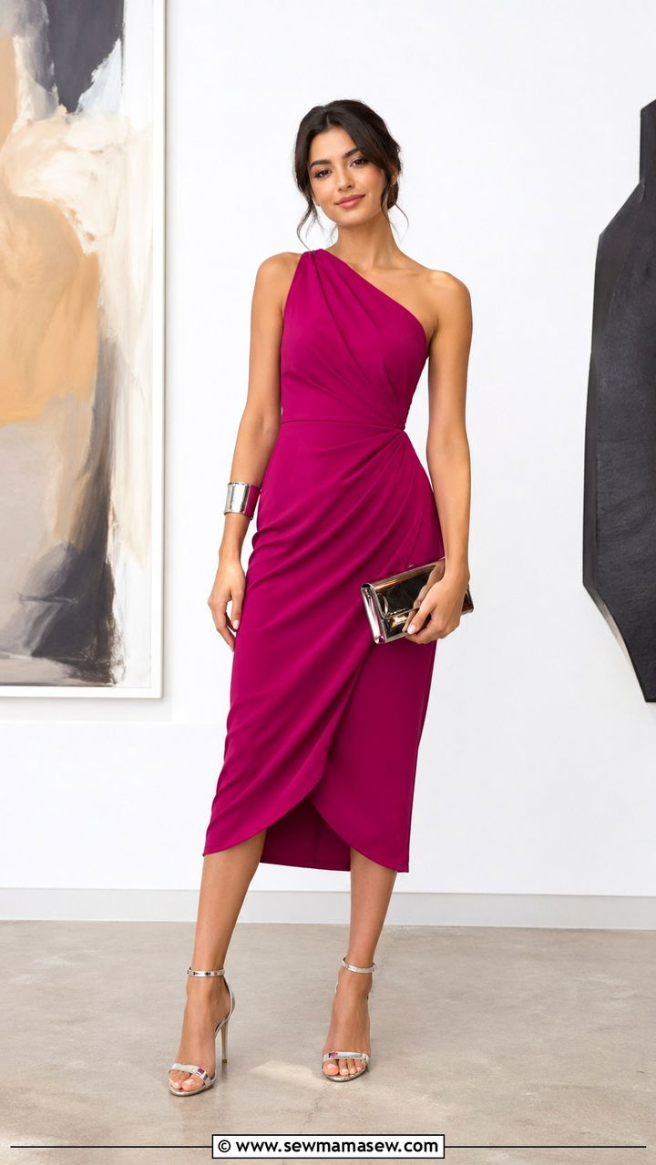OneShoulder Dress With Metallic Heels - 35 Graduation dress ideas