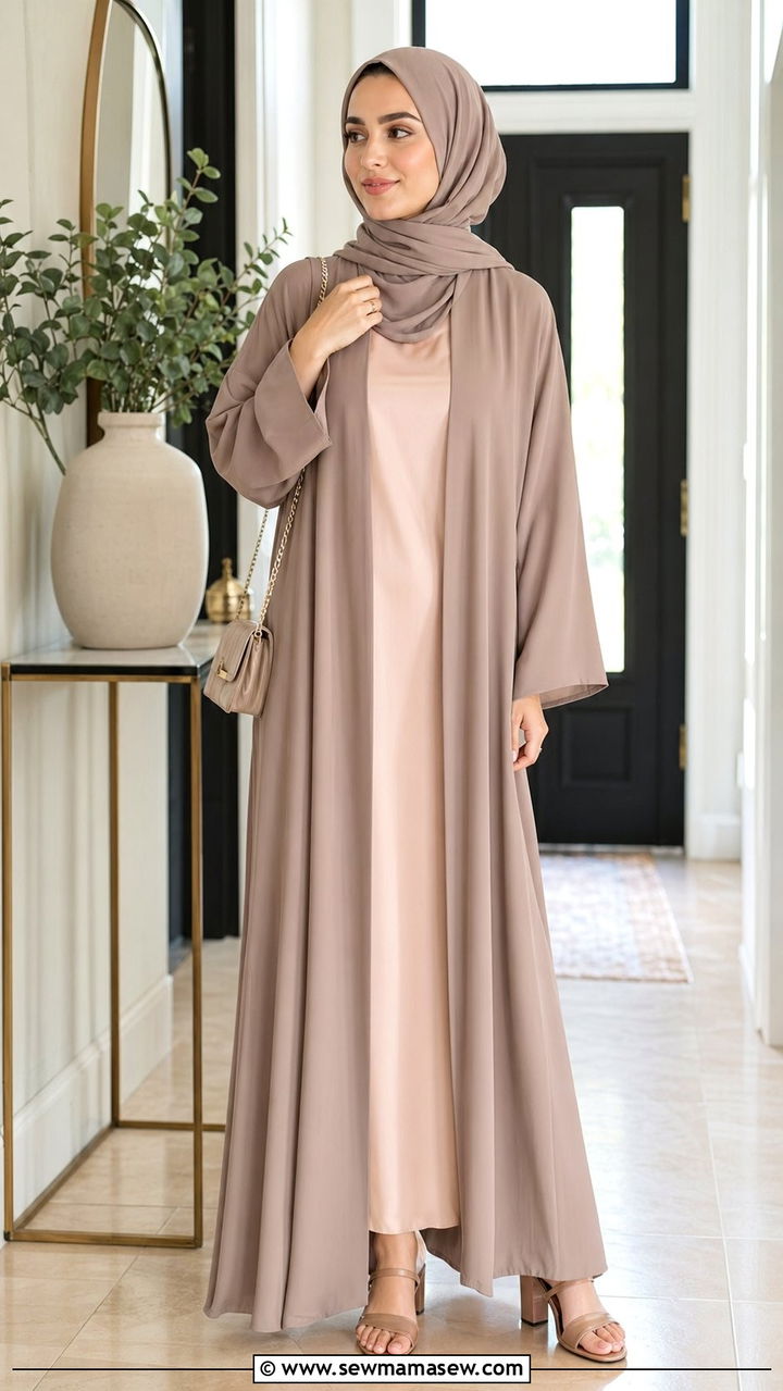 Open Abaya With Maxi Dress And Block Heels - 35 Ramadan outfit ideas for women