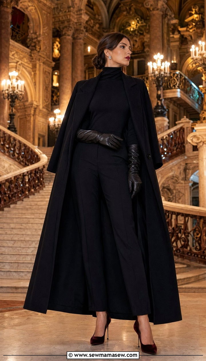 Opera Aesthetic Cape Coat With Tailored Trousers - 30 Aesthetic outfit ideas 2026