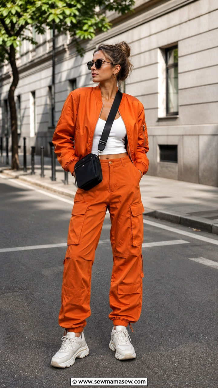 Orange Bomber Jacket With Cargo Pants - 40 All orange outfit ideas