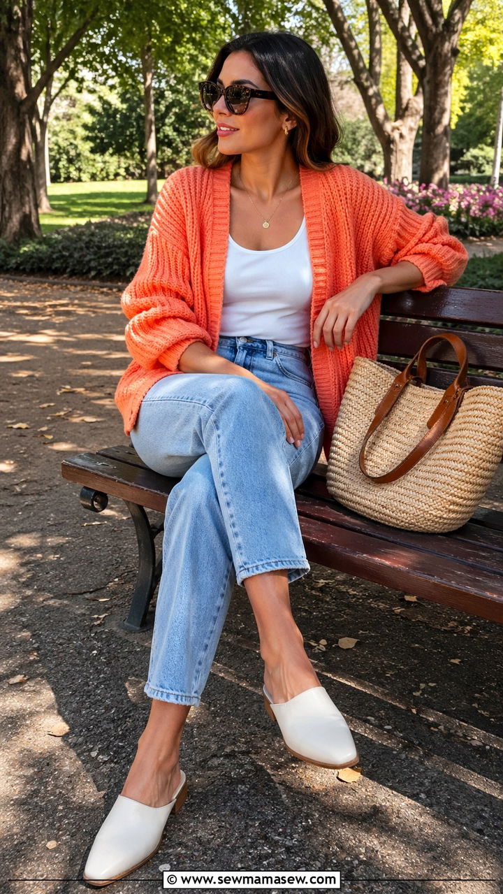 Orange Cardigan With Light Wash Jeans - 40 All orange outfit ideas