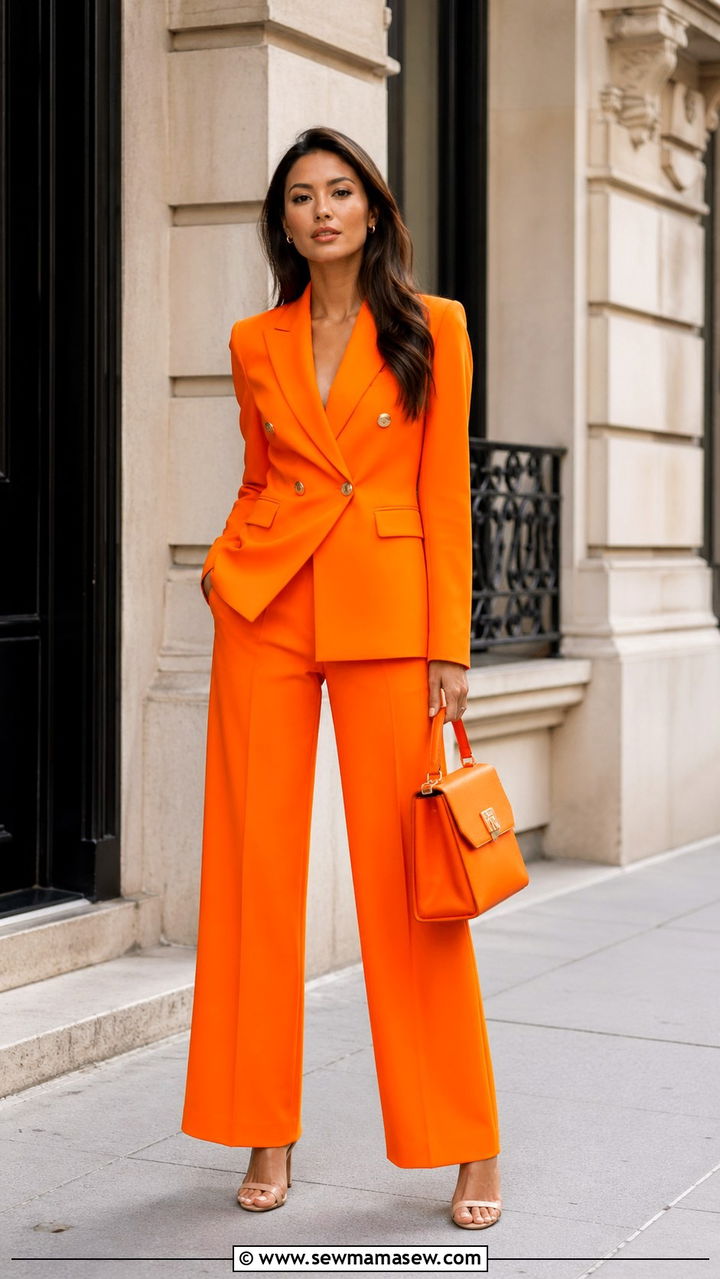Orange Power Suit With Heels - 40 All orange outfit ideas