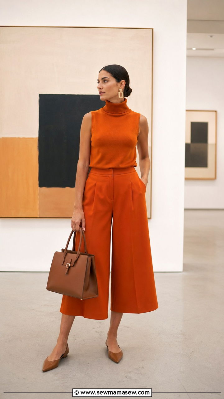 Orange Sleeveless Turtleneck With Culottes - 40 All orange outfit ideas