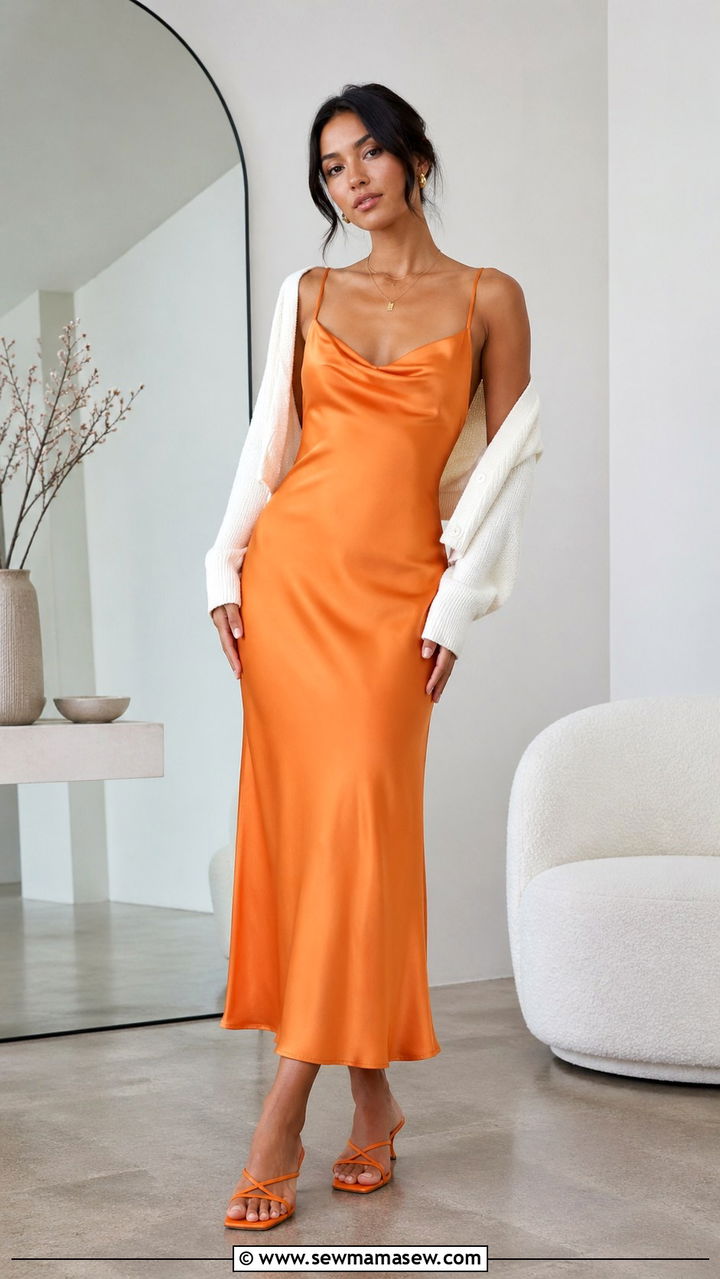 Orange Slip Dress With Kitten Heels - 40 All orange outfit ideas
