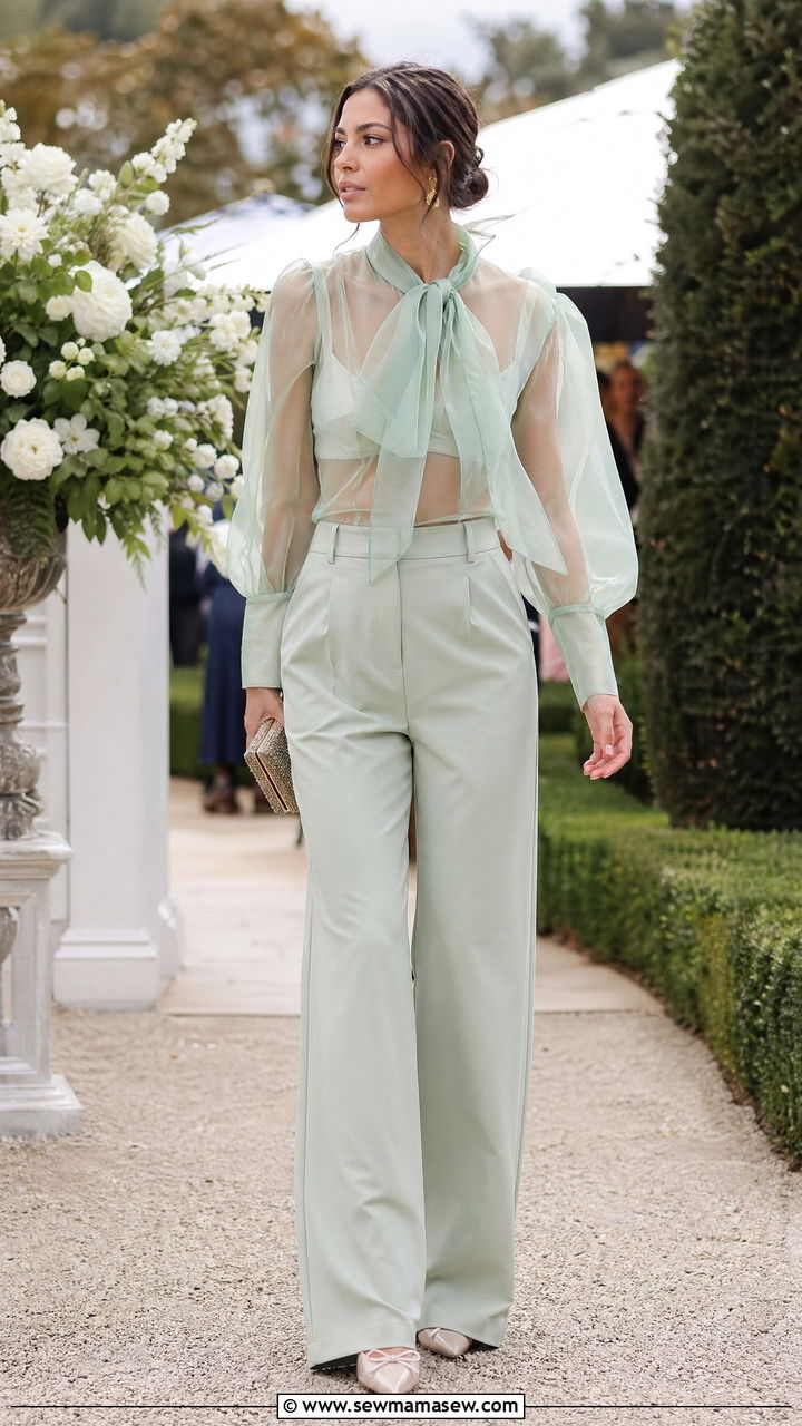 Organza Blouse and Soft Tailored Trousers - 35 summer soft girl outfit ideas