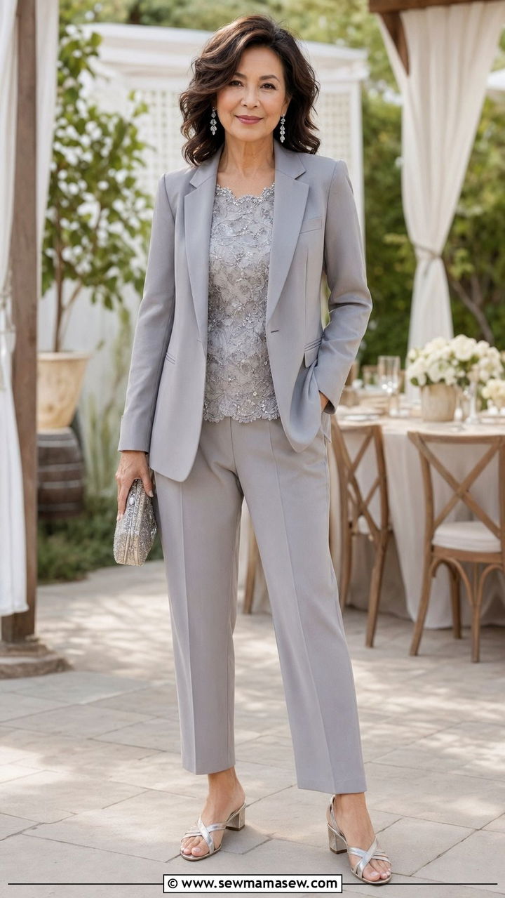 Over 50 Pantsuit With Embellished Top - 30 Backyard wedding guest outfit ideas