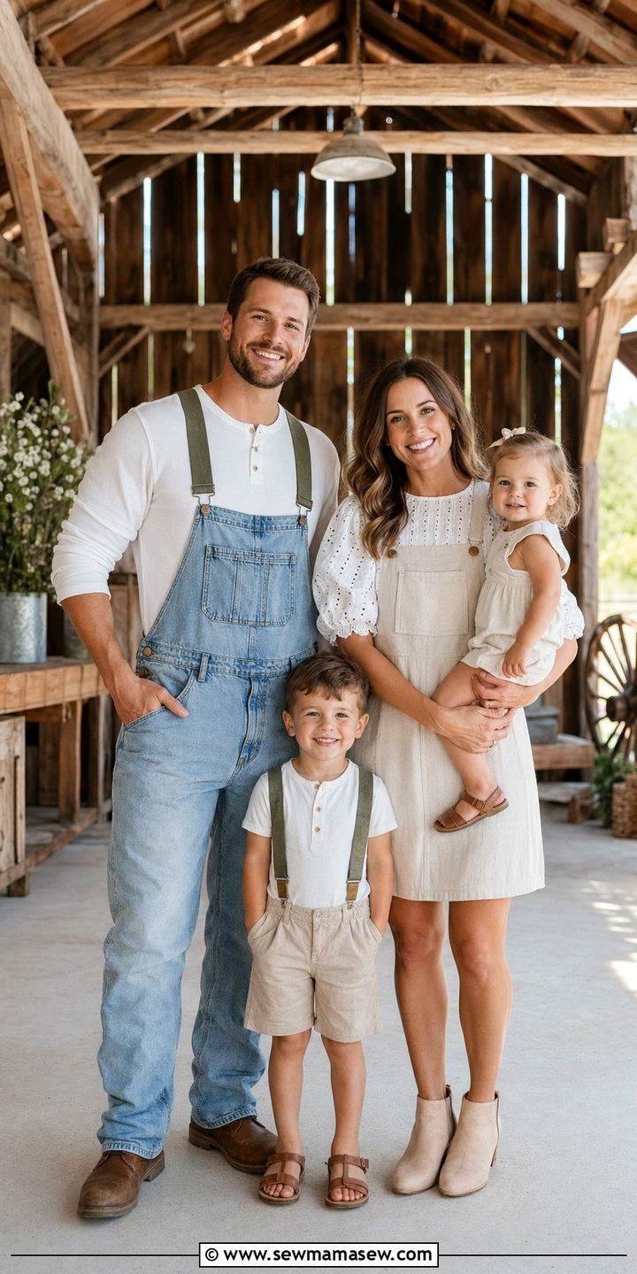 Overall and Suspender Spring Family Photos - 30 What to wear for spring family photos