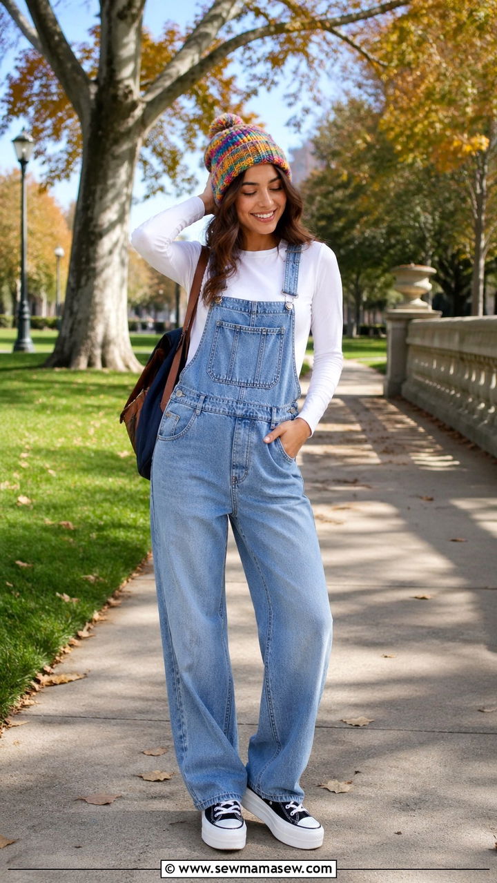 Overalls and Long Sleeve Tee School Outfit - 30 school outfits aesthetic