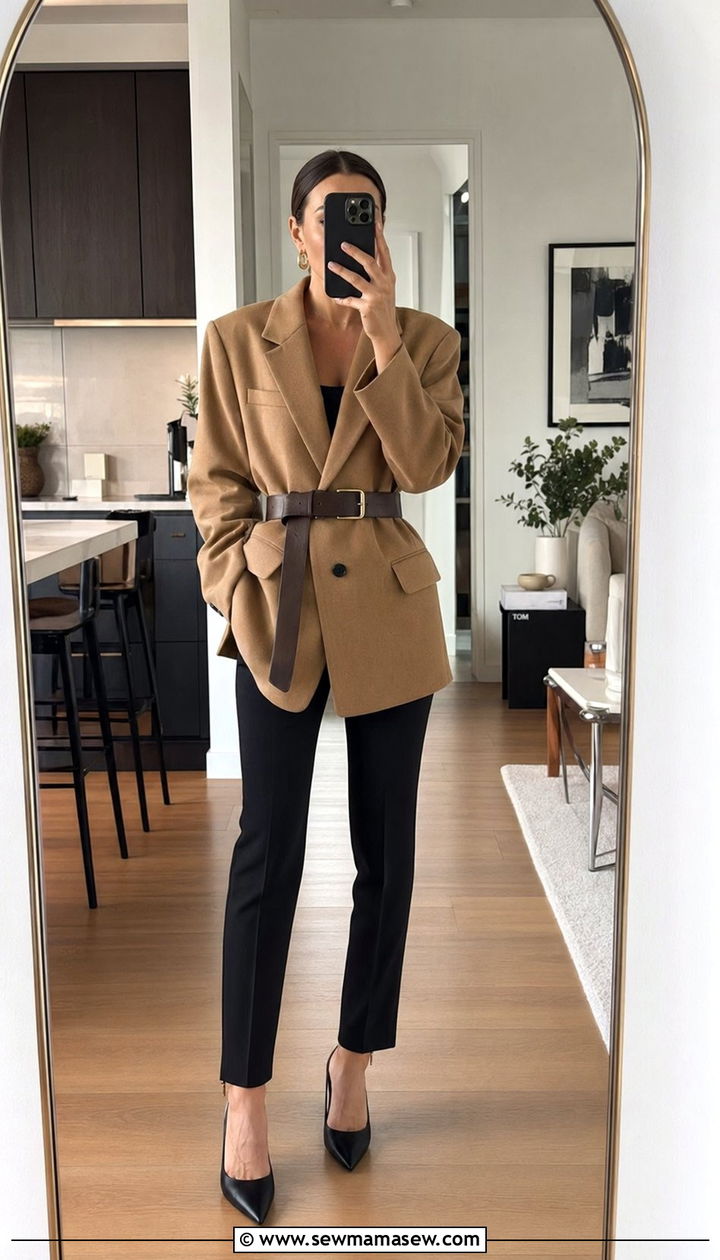 Oversized Blazer Belted At The Waist - 35 oversized blazer outfit ideas for women