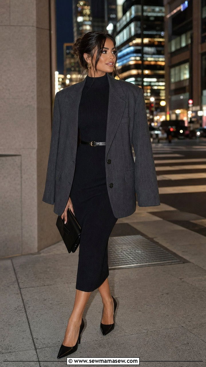 Oversized Blazer With A Bodycon Dress - 35 oversized blazer outfit ideas for women