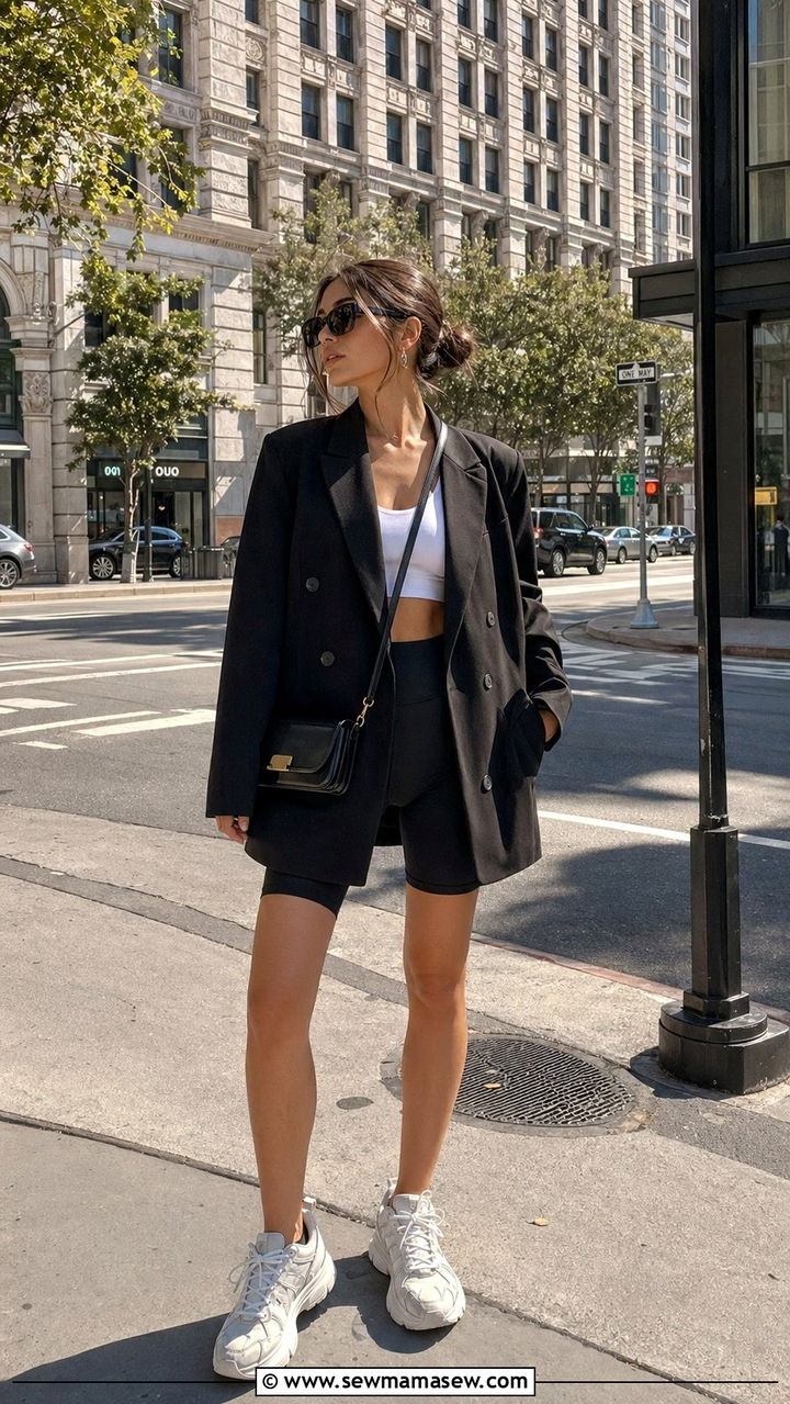 Oversized Blazer With Biker Shorts - 35 oversized blazer outfit ideas for women